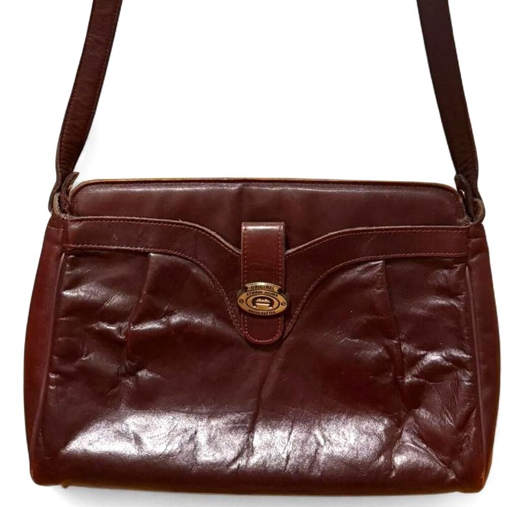 Vintage Etienne Aigner Oxblood Leather Shoulder Bag Pleated Brass Logo Handbag